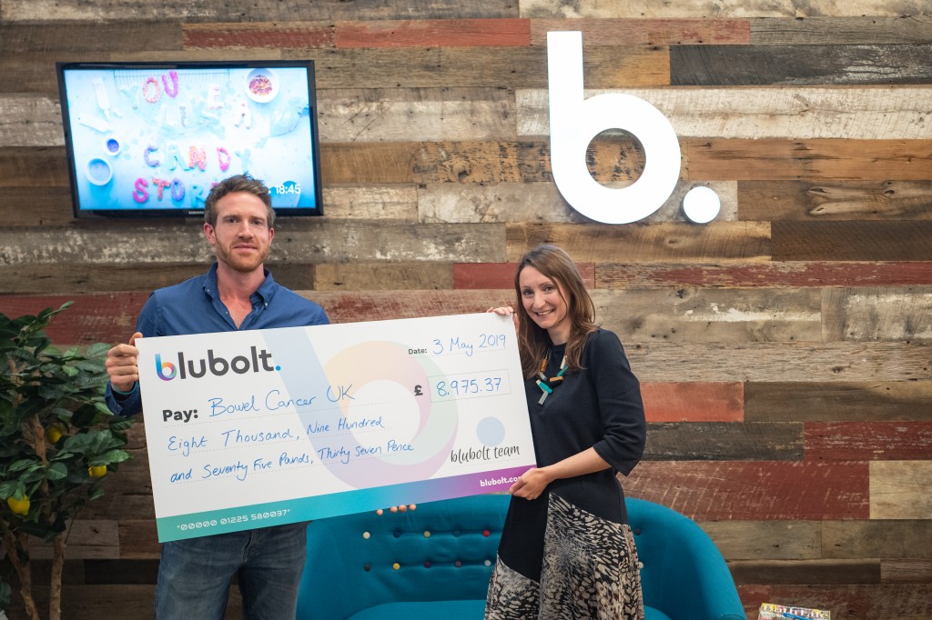 Bowel cancer charity benefits from e-commerce agency blubolt’s skydives and pub quizzes